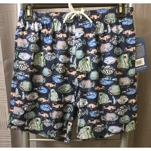 LIFE IS GOOD Mens Navy Blue Tropixal Fish Themed Swim Shorts Size‎ Small NWT